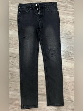 Zanerobe Black Distressed Straight-Leg Jeans